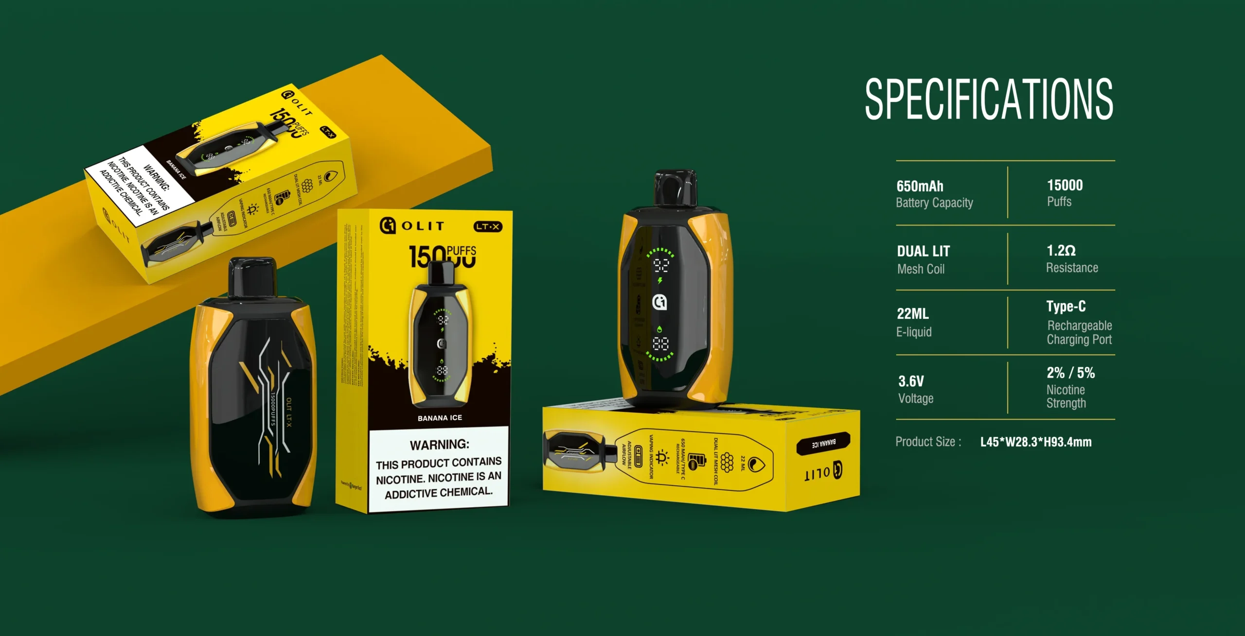 OLIT LT X 15000 Puffs Vapes jetables stylo rechargeable en gros en vrac acheter 0.35% faible en nicotine