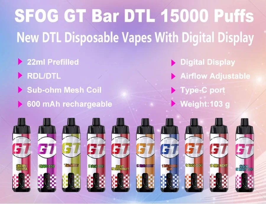 SFOG GT Bar 15000 Puffs Įkraunamas Didmeninis vienkartinis Vapes Pen masinis Pirkti 5% mažai nikotino