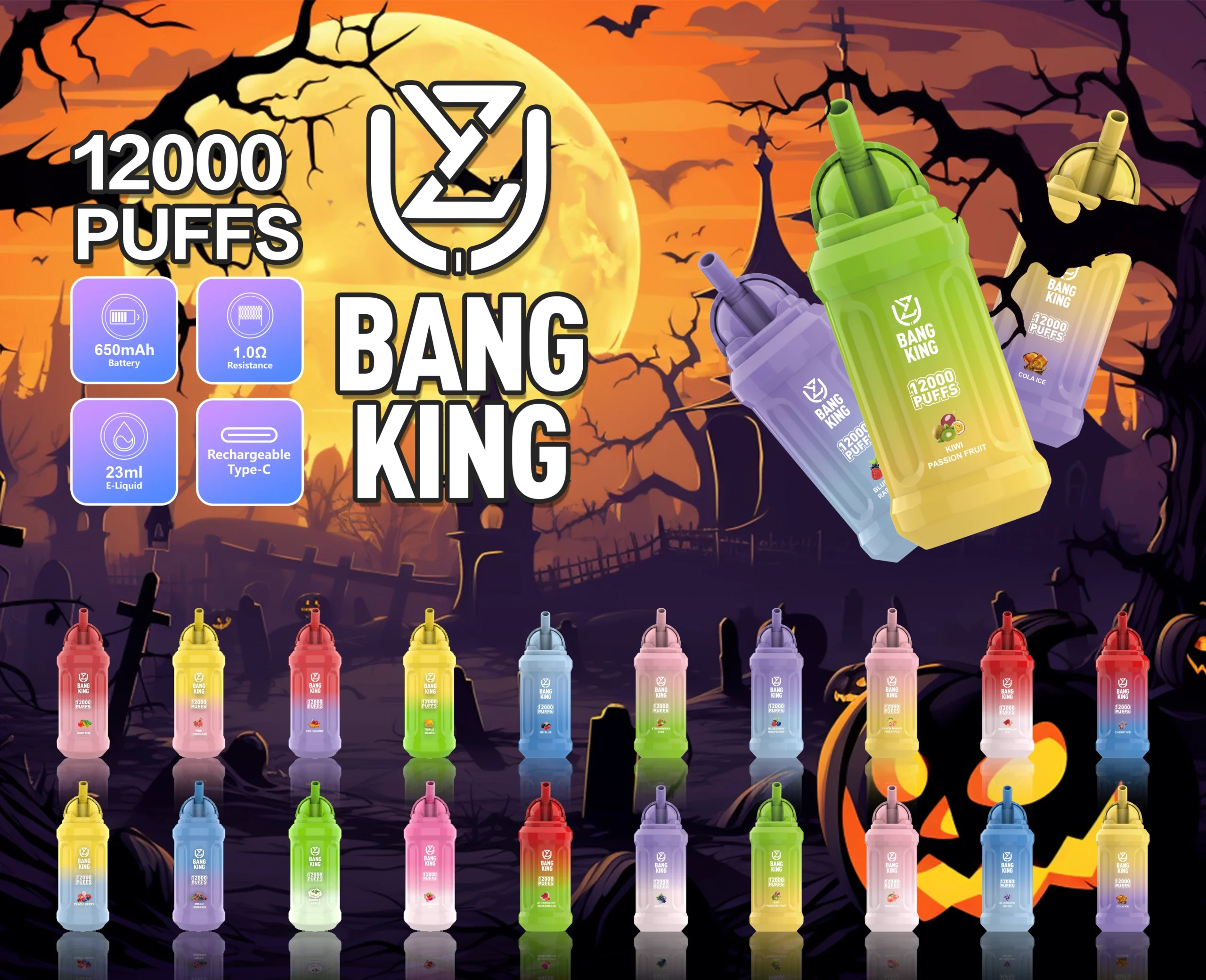 UZY Bang King 12000 Rookwolken 0% 2% 3% 5% Bulk-nicotinegehalte Koop oplaadbare groothandel Hoge kwaliteit Super lage prijs Wegwerpvapes-pen