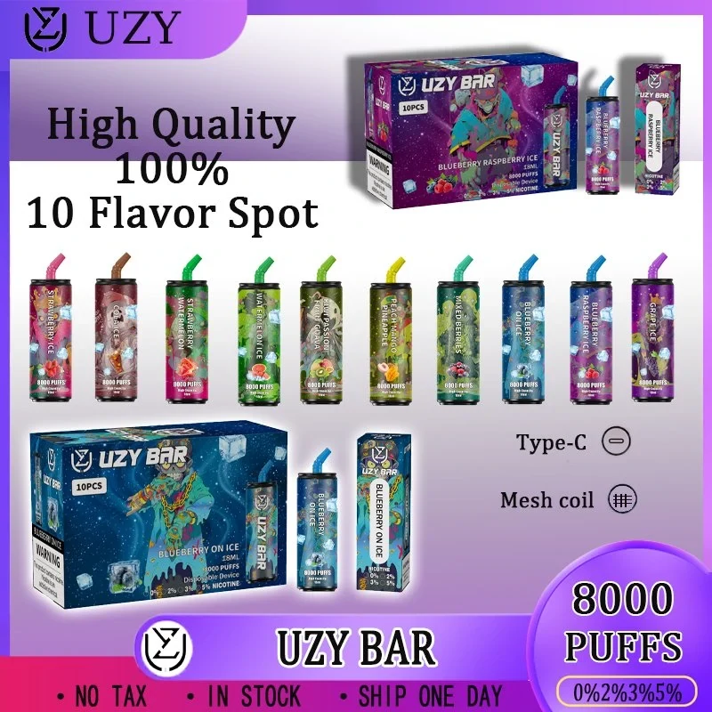 UZY Bar 8000 Puffs Оптом 0% 2% 3% 5% Перезаряджуваний оптом з низьким вмістом нікотину Супернизька ціна Високоякісна одноразова ручка для електронних сигарет