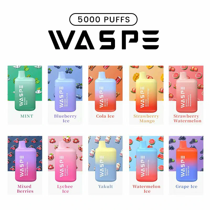 Waspe 5000 Puffs 0% 2% 3% 5% Alacsony nikotin nagykereskedelme Újratölthető eldobható Vapes Pen Tömeges vásárlás