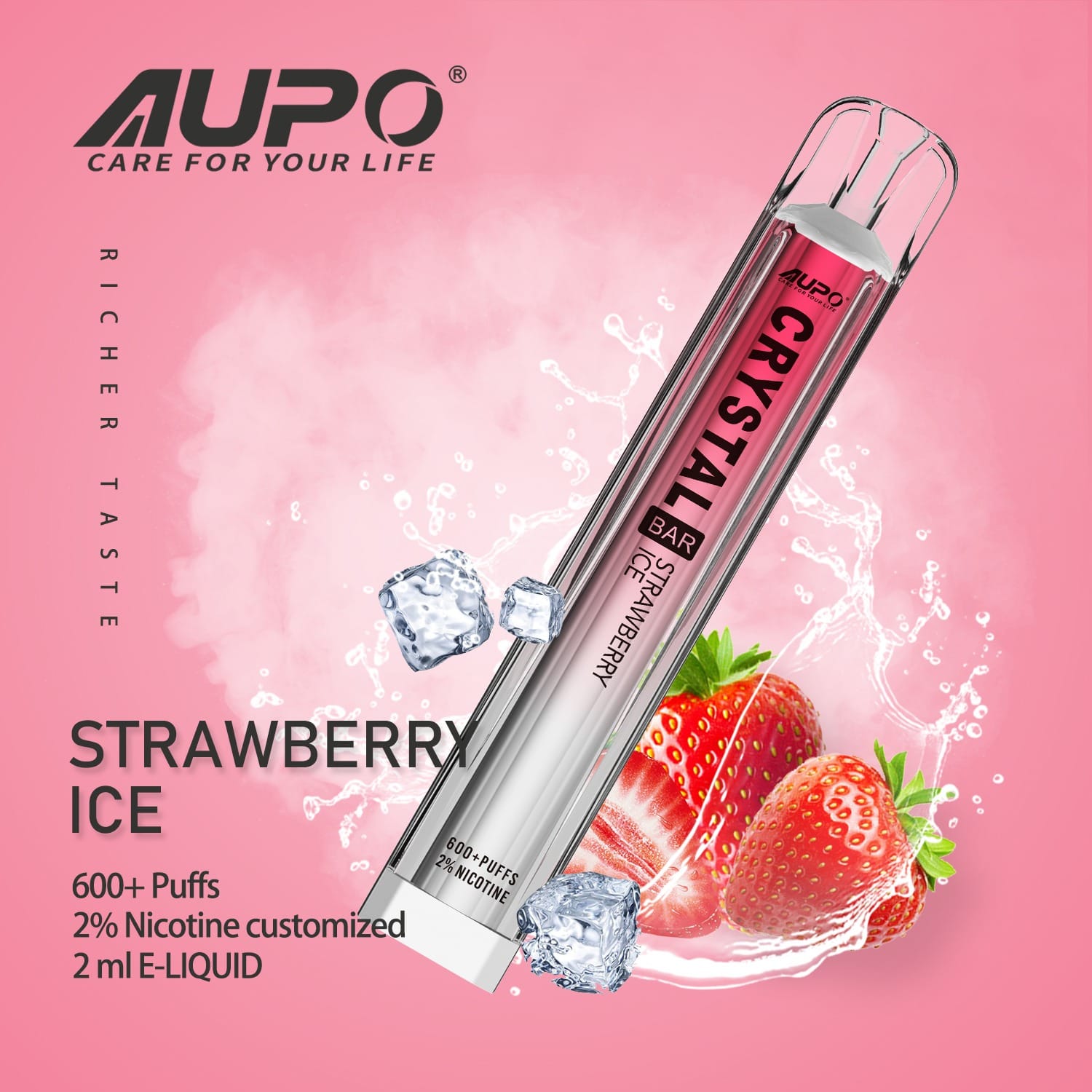 Aupo一次性电子烟Crystal草莓冰味Aupo CrystalDisposal Vape Strawberry Ice