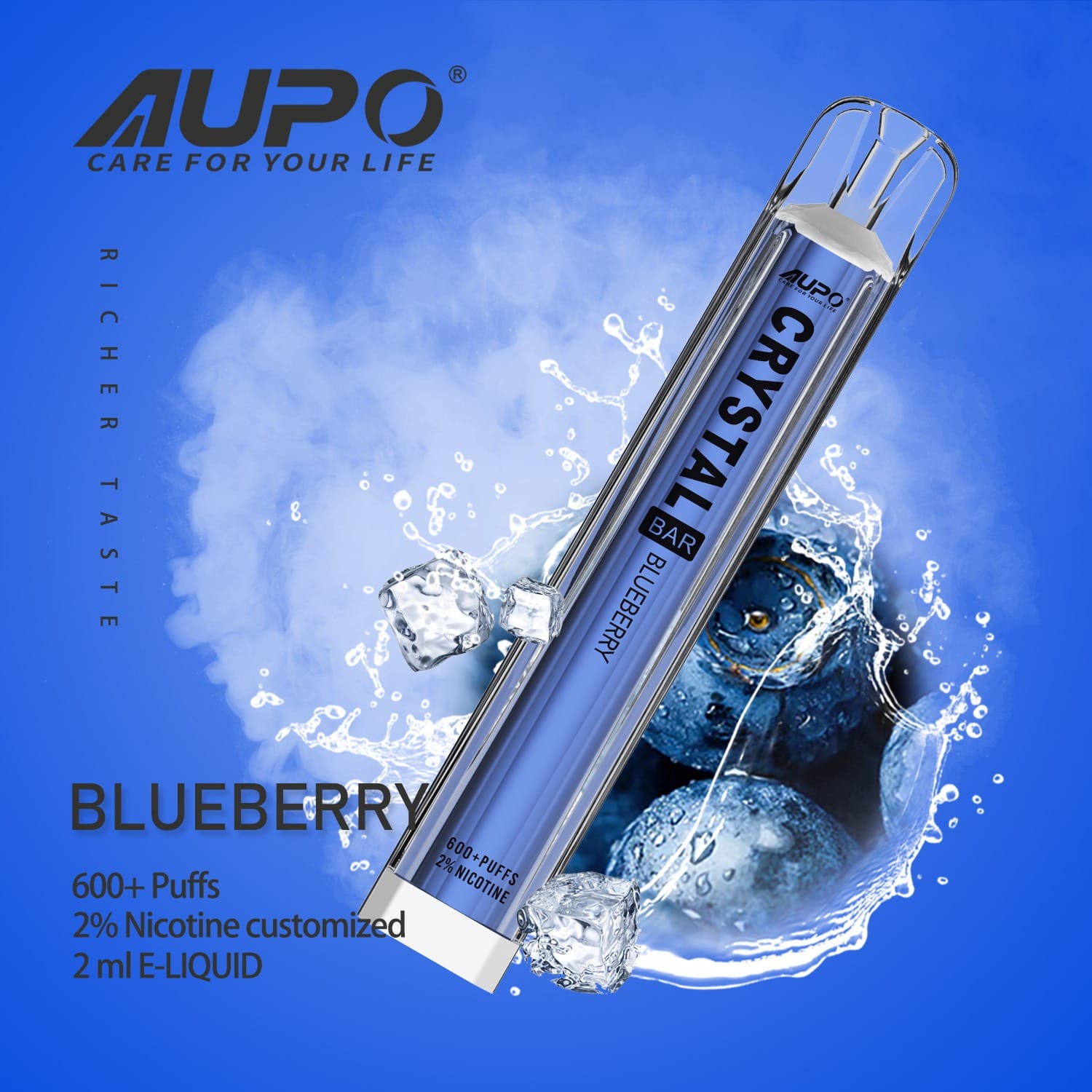 Aupo一次性电子烟Crystal蓝莓味Aupo Crystal Disposal VapeBlueberry