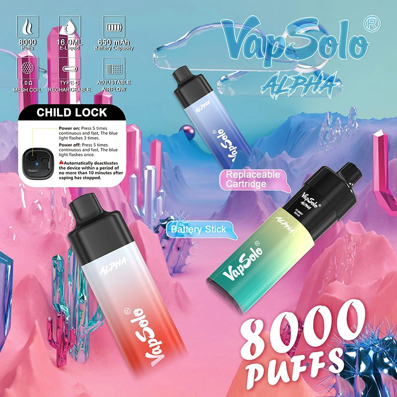 Vapsolo Alpha Premium Vape 8000 Puff Pod Kit Αφαιρούμενη μπαταρία Ηλεκτρονικό τσιγάρο μίας χρήσης Vape 8K για παιδιά